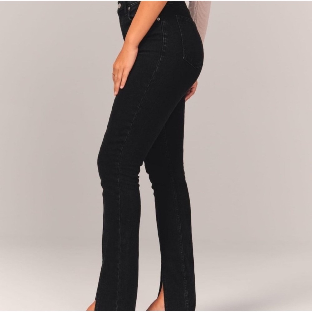 Abercrombie & Fitch Skinny High Rise Curve Love Black Denim Jeans Slit size 27 4 - Picture 2 of 6